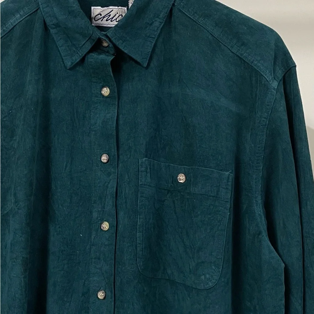 CHIC AUTHENTIC CORDUROY PEACOCK 🦚 GREEN CASUAL SHIRT FOR MEN’S & WOMEN’S - Picture 4 of 5